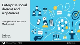 #IntranetNow #ESN @RitaZonius
Going social at ANZ with
MaxConnect
Rita Zonius
October 2017
Enterprise social
dreams and
nightmares
 