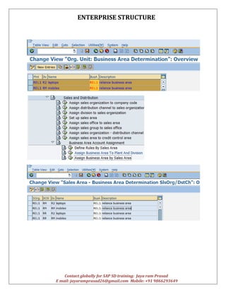 ENTERPRISE STRUCTURE
Contact globally for SAP SD training: Jaya ram Prasad
E mail: jayaramprasad26@gmail.com Mobile: +91 9866293649
 
