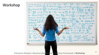 Workshop
Enterprise Analysis • Business Architecture • Zachman Framework • Workshop
43
 