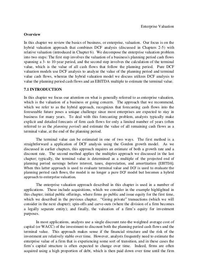 Examples Of Nursing Essays Enterprise Valuation Final Revised Enterprise Valuation Overview In This Chapter We Review The Basics Of Business Examples Of Editorial Essays also Argumentative Essay Guidelines Should The Voting Age Be Lowered To Essay Merchant Banking Voting Essays On Morality
