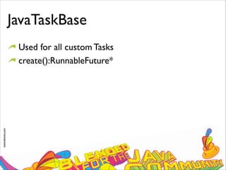 www.devoxx.com
JavaTaskBase
Used for all custom Tasks
create():RunnableFuture*
 