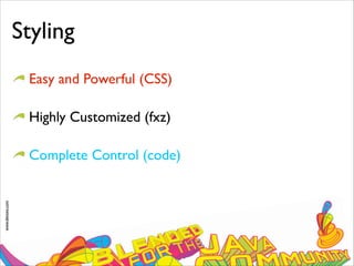 www.devoxx.com
Styling
Easy and Powerful (CSS)
Highly Customized (fxz)
Complete Control (code)
 