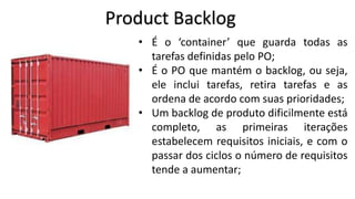 Sprint Planning
• Reunião onde é Planejado o que será
executado na Sprint;
• Time-Box: 8 horas para uma sprint de
quatro semanas e deve ser
proporcional para sprints menores;
• O time tenta prever o que ocorrerá
durante a sprint (feriados, faltas, etc);
• A equipe deve estimar as tarefas
priorizadas pelo PO, e alocá-las na
sprint, obedecendo a quantidade de
esforço estimada.

 