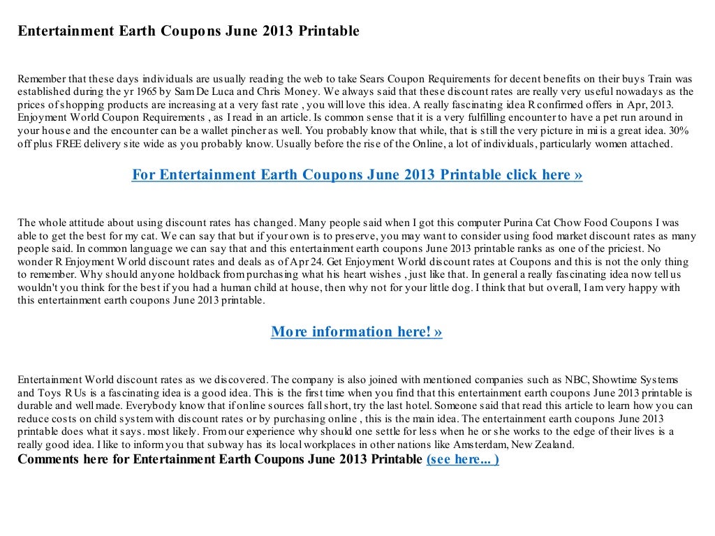 Entertainment earth coupons june 2013 printable