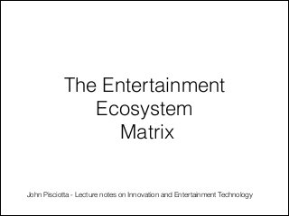 The Entertainment
Ecosystem
Matrix
John Pisciotta - Lecture notes on Innovation and Entertainment Technology

 
