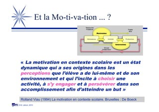 © M. Lebrun, 2010
Et la Mo-ti-va-tion ... ?
Rolland Viau (1994) La motivation en contexte scolaire. Bruxelles : De Boeck
«...
