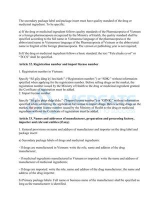 Syscal Package Insert Example Circular 01/2018/TT-BYT: ON LABELING AND PACKAGE INSERTS OF DRUGS AND ...