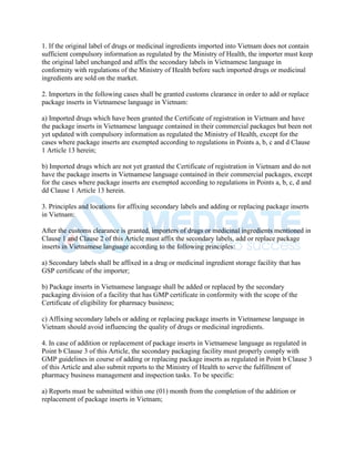 Circular 01/2018/TT-BYT: ON LABELING AND PACKAGE INSERTS OF DRUGS AND ...