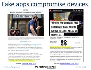 June 2018 / Page 59
marketing.science
consulting group, inc.
linkedin.com/in/augustinefou
Fake apps compromise devices
Sou...