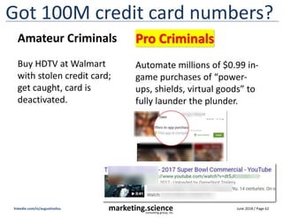 June 2018 / Page 62
marketing.science
consulting group, inc.
linkedin.com/in/augustinefou
Got 100M credit card numbers?
Am...