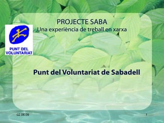 PROJECTE SABA Una experiència de treball en xarxa Punt del Voluntariat de Sabadell 