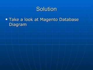 Solution Take a look at Magento Database Diagram 