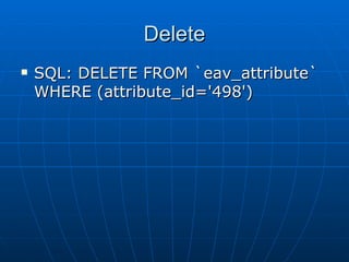 Delete SQL: DELETE FROM `eav_attribute` WHERE (attribute_id='498') 