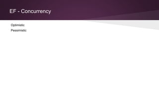 EF - Concurrency
Optimistic
Pessimistic
 