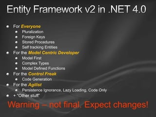 Entity Framework v1 and v2