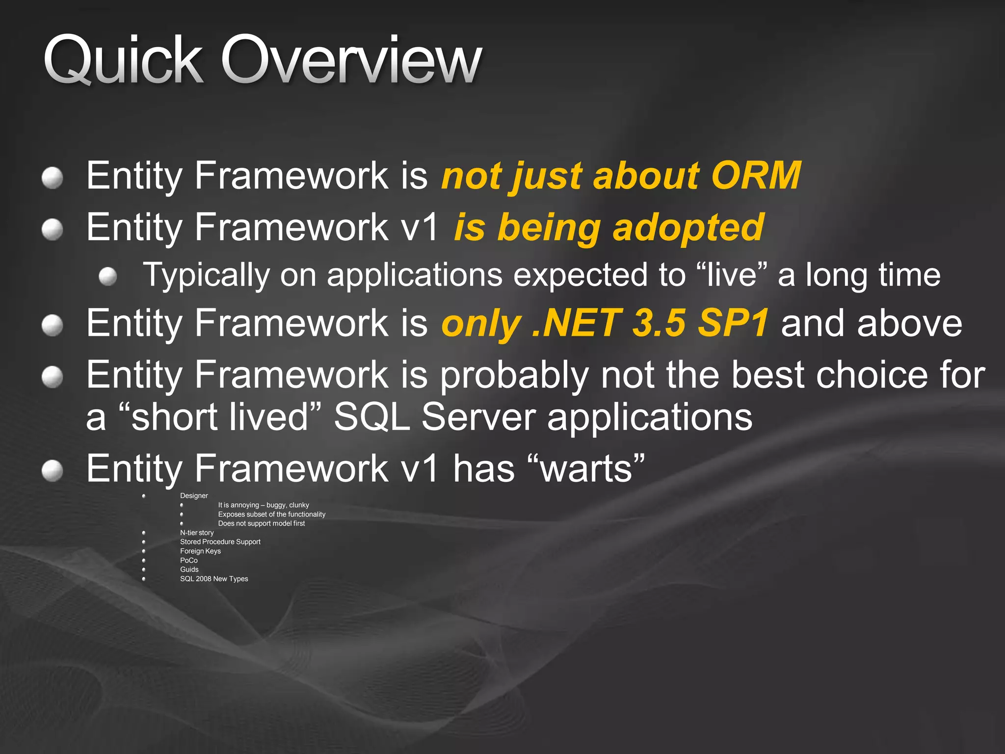 Entity Framework V1 and V2