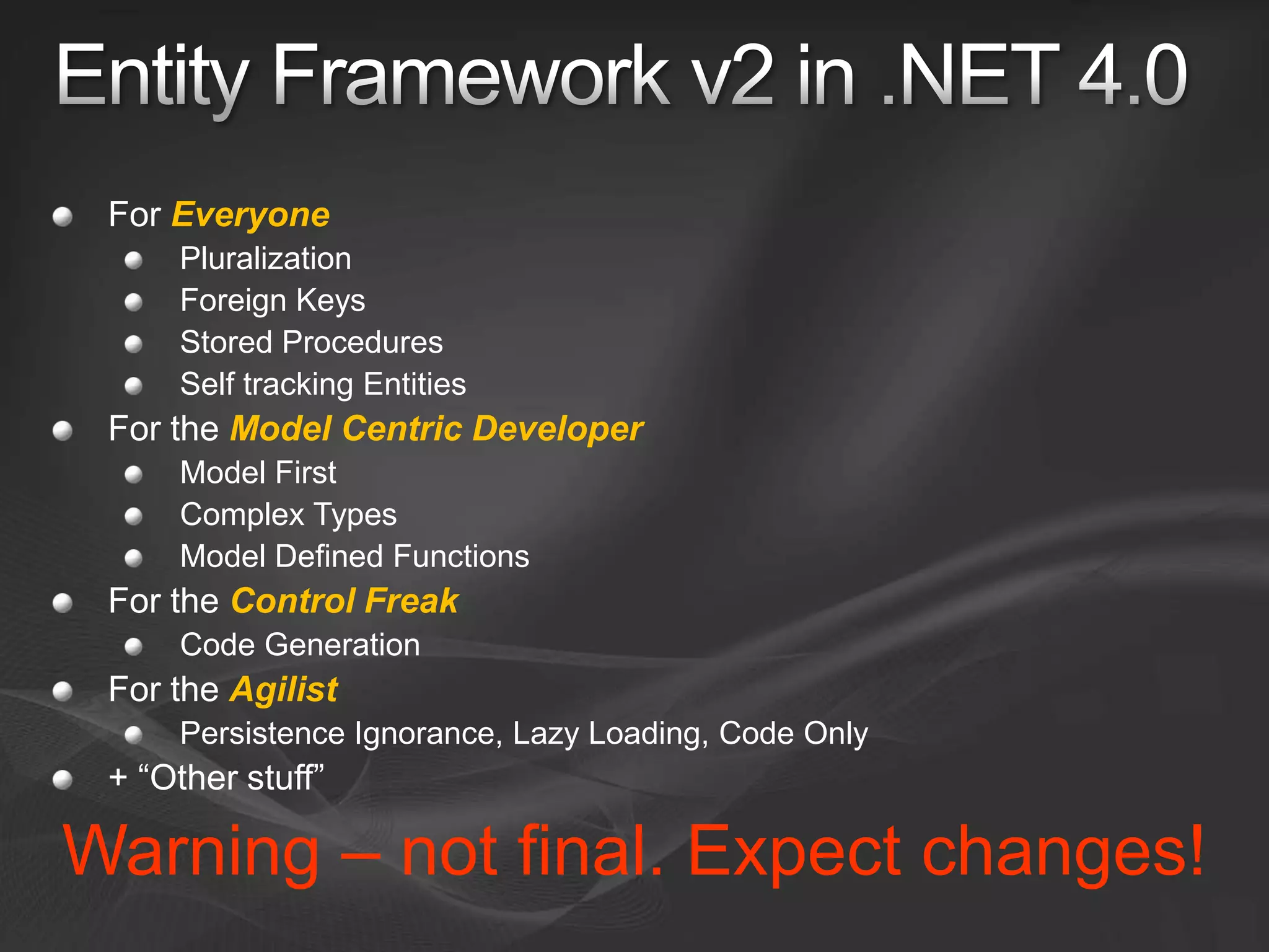 Entity Framework V1 and V2