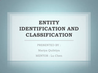 ENTITY
IDENTIFICATION AND
  CLASSIFICATION
 