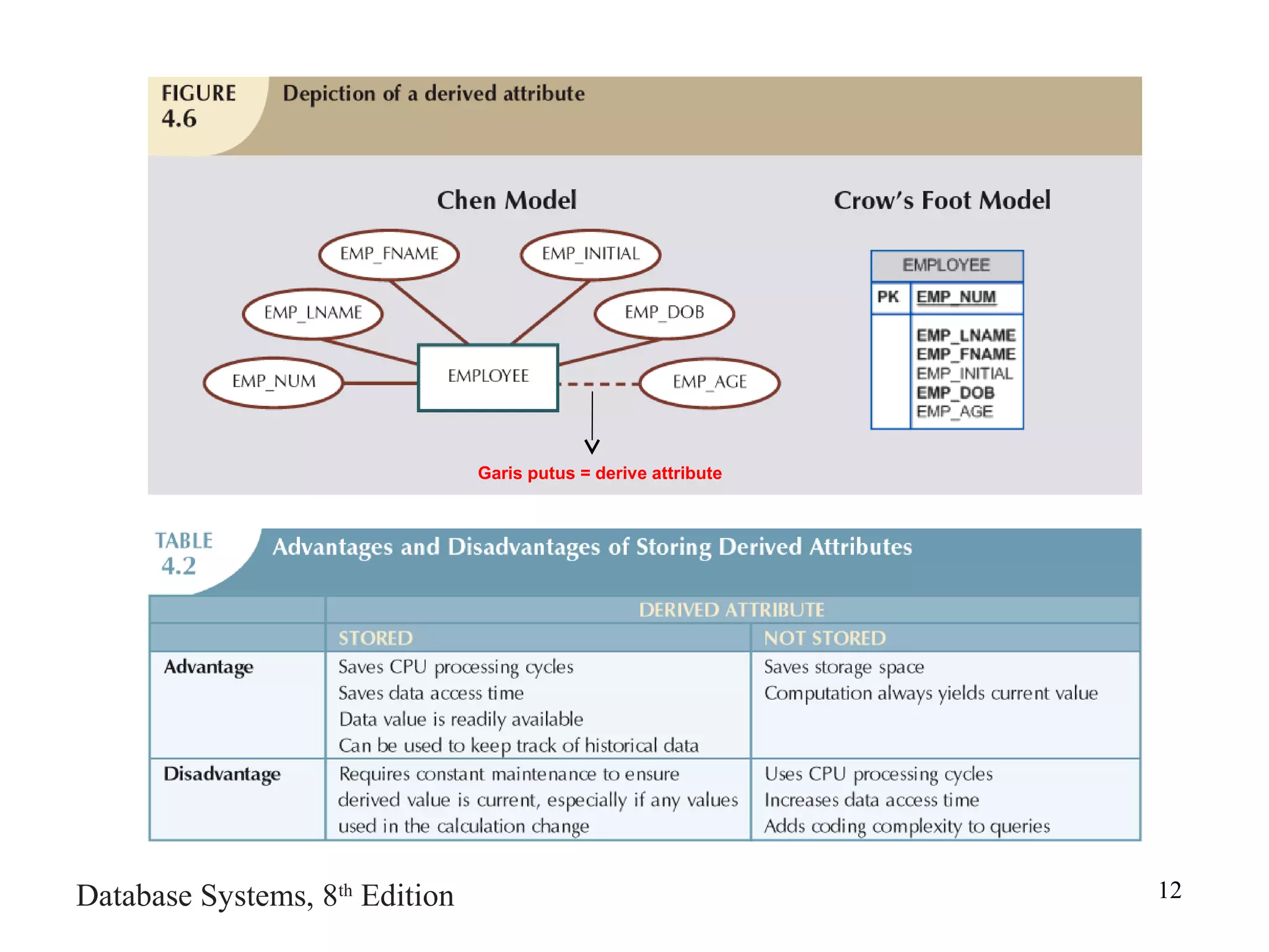 Database Systems, 8th
Edition 12
Garis putus = derive attribute
 