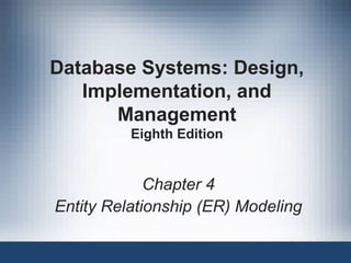 Database Systems: Design,
Implementation, and
Management
Eighth Edition
Chapter 4
Entity Relationship (ER) Modeling
 