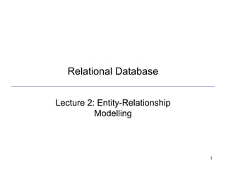 Relational Database Lecture 2: Entity-Relationship Modelling 