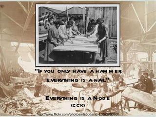 ” If you only have a hammer, everything is a nail.” Everything is a Node (CCK) http://www.flickr.com/photos/nlscotland/4700300060/ 