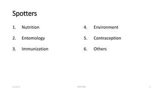 Spotters
1. Nutrition
2. Entomology
3. Immunization
4. Environment
5. Contraception
6. Others
22-Jul-17 SPOTTERS 2
 