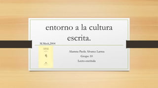 entorno a la cultura
escrita.
Alumna Paola Alvarez Larrea
Grupo 10
Lecto-escritula
M.Meek,2004
 
