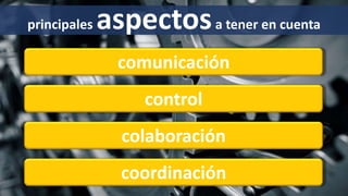 principales aspectosa tener en cuenta
comunicación
control
colaboración
coordinación
 