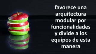 favorece una
arquitectura
modular por
funcionalidades
y divide a los
equipos de esta
manera
 