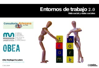 Entornos de trabajo 2.0 Web social y redes sociales Aitor Bediaga Escudero [email_address]   12/05/2009 
