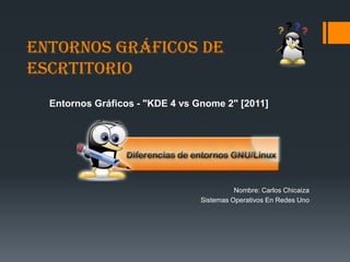 ENTORNOS GRÁFICOS DE ESCRTITORIO Entornos Gráficos - "KDE 4 vs Gnome 2" [2011] Nombre: Carlos Chicaiza Sistemas Operativos En Redes Uno 