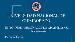 UNIVERSIDAD NACIONAL DE
CHIMBORAZO
ENTORNOS PERSONALES DE APRENDIZAJE
Infopedagogía
Por:Diego Paguay
 