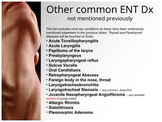 Ent Slides ENT various exam cases with detailed explanation | PPT
