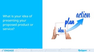 ENGAGE
EXPLOR
EXPLAIN EXTEND
EVALUAT
What is your idea of
presenting your
proposed product or
service?
2
 