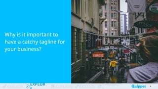 ENGAGE
EXPLOR
EXPLAIN EXTEND
EVALUAT
Why is it important to
have a catchy tagline for
your business?
4
 