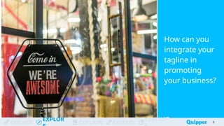 ENGAGE
EXPLOR
EXPLAIN EXTEND
EVALUAT
How can you
integrate your
tagline in
promoting
your business?
5
 