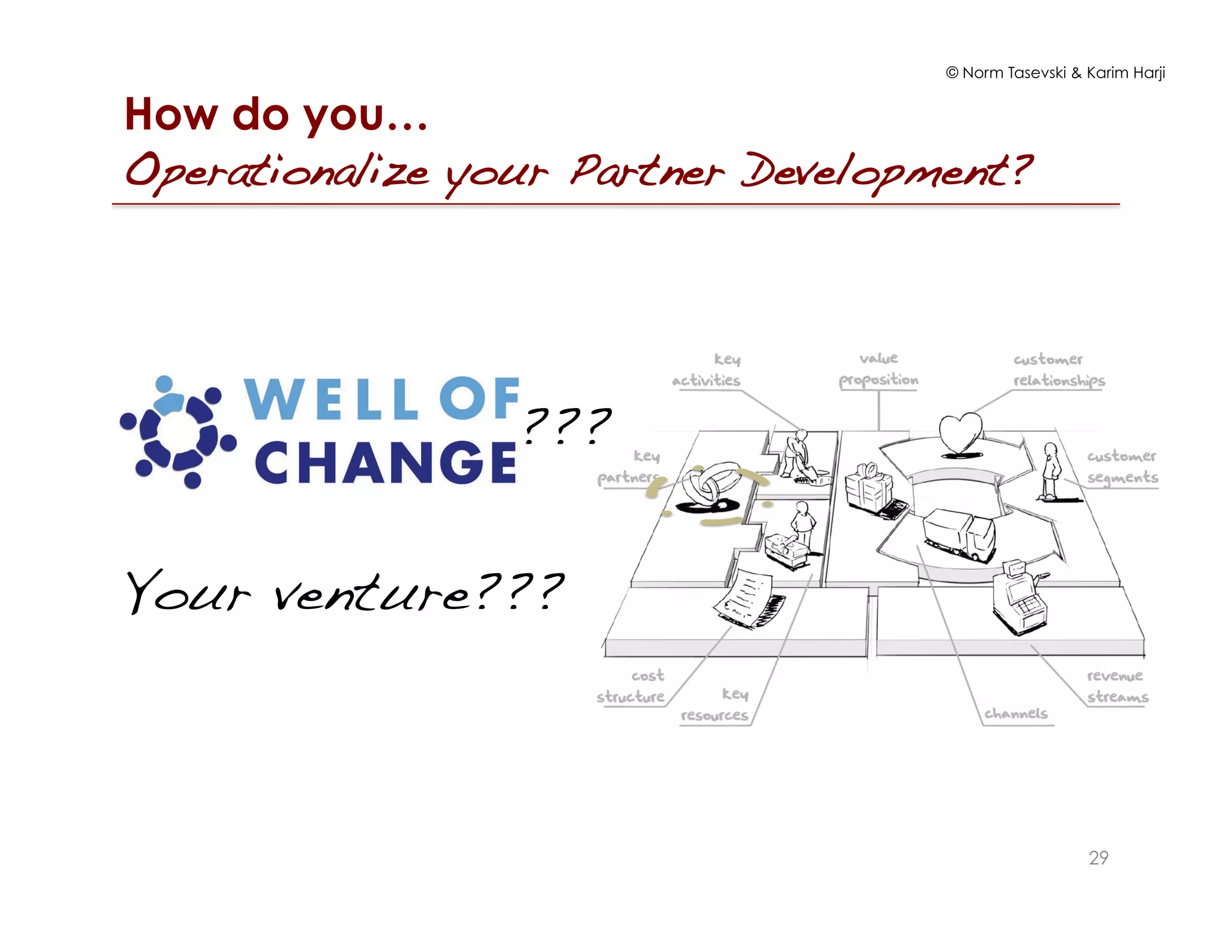 © Norm Tasevski & Karim Harji
How do you…
Operationalize your Partner Development?!
29
Your venture???!
???!
 