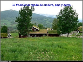 El tradicional tejado de madera, paja y barro
 