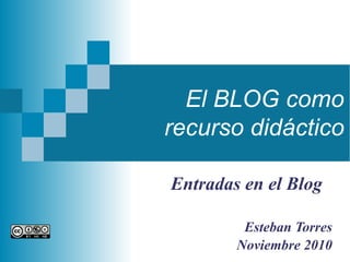 El BLOG como
recurso didáctico
Esteban Torres
Noviembre 2010
Entradas en el Blog
 