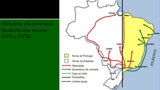 Manobras das principais
bandeiras dos séculos
XVII e XVIII.
 
