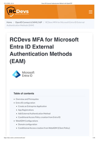 Entra ID External Authentication Method With OpenOTP | PDF