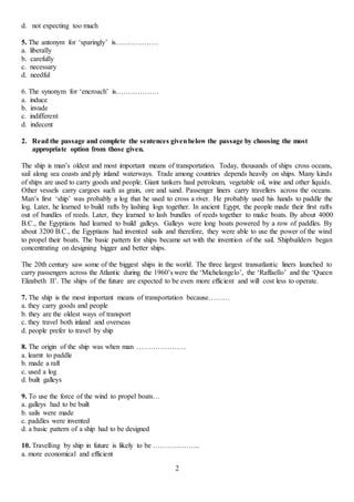 Entrance Exam Grade 9 | DOCX