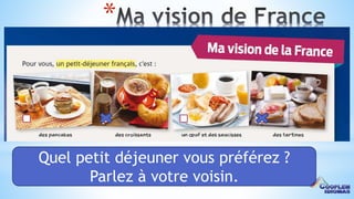 14
*
Quel petit déjeuner vous préférez ?
Parlez à votre voisin.
 