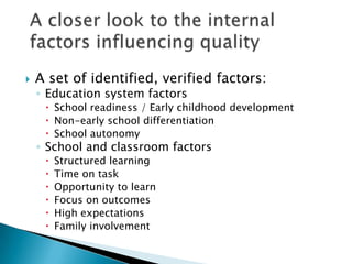 Fuerte desigualdad tanto en el acceso a la educación como en los resultadosBaja calidad en todo el sistemaRigidez estructuralCorrupción rampanteSistema escolar paralelo: las tutorías privadasLos Grandes Problemas de la Educación en los Países en Desarrollo