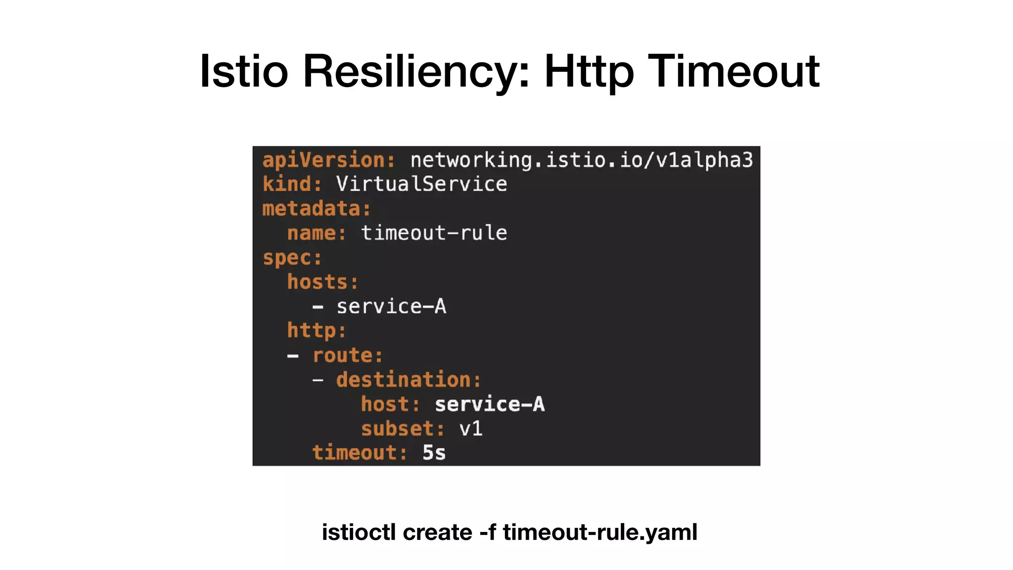 Istio Resiliency: Http Timeout
istioctl create -f timeout-rule.yaml
 
