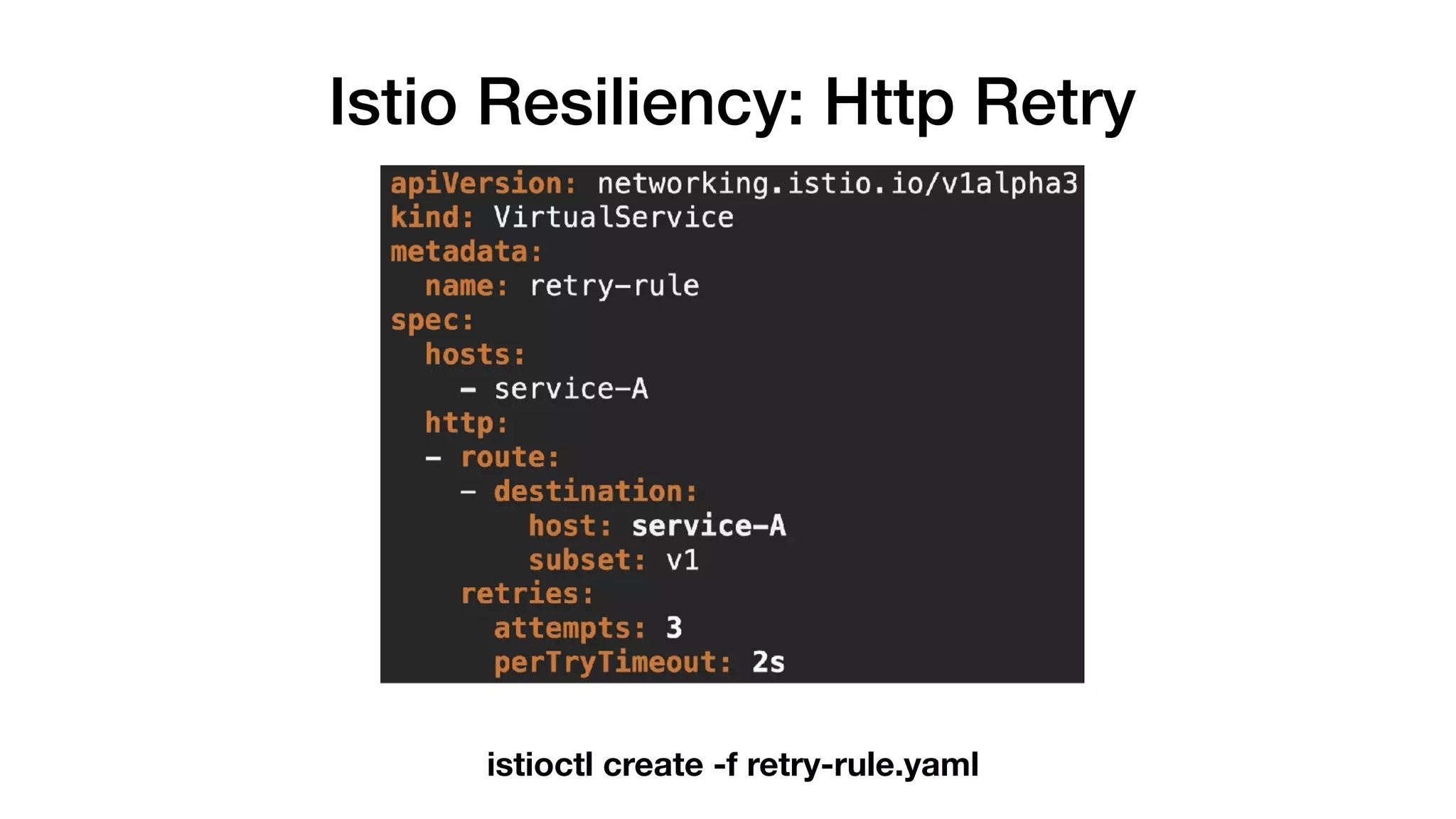 Istio Resiliency: Http Retry
istioctl create -f retry-rule.yaml
 