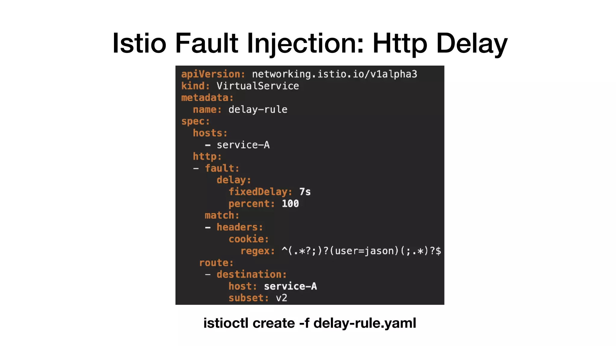 Istio Fault Injection: Http Delay
istioctl create -f delay-rule.yaml
 