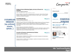 PERFIL:

CV DESARROLLADO
ENRIQUECIDO
(exp. profesional,
proyectos,
aptitudes…)

ESTADISTICAS
VISIBILIDAD

Taller “Social Personal Branding”
@ggarre

 