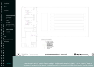 Introducción Planos Estructuras  Instalaciones Esquema Instalación de  climatizacion. Planta de la sala de  calderas. CTE_LIDER Calculo de consumos. Plantas de electricidad Planos de saneamiento Plano de drenaje Planos de  ventilación. Clima Exigencias Economicas- Presupuesto. INDICE 